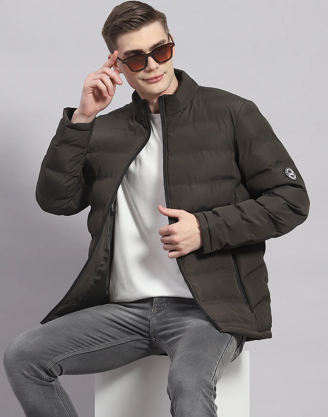 Rock.it Men Olive Solid Stand Collar Full Sleeve Jacket - Image 6