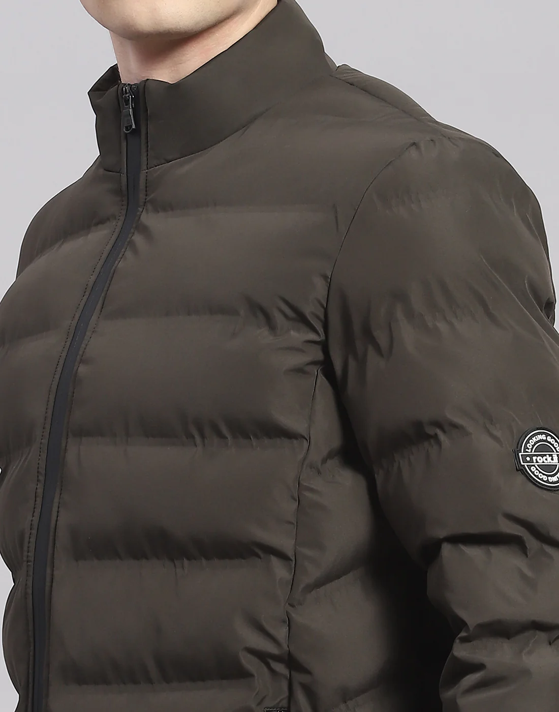 Rock.it Men Olive Solid Stand Collar Full Sleeve Jacket - Image 7