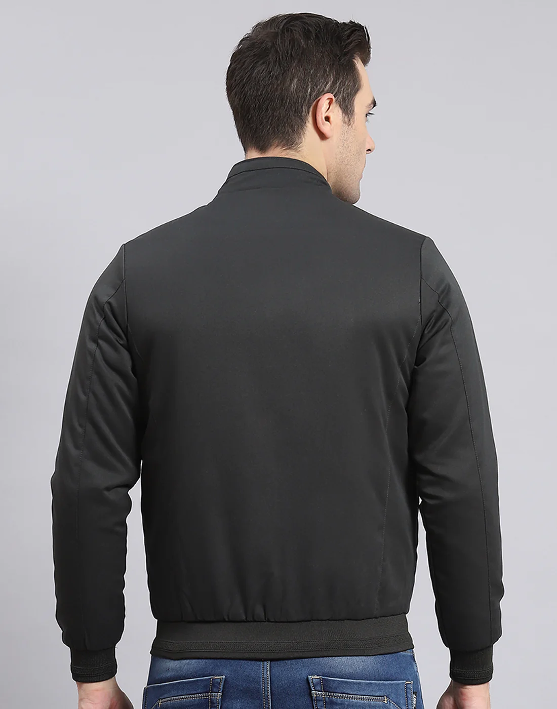 Men Olive Solid Stand Collar Full Sleeve Jacket - Image 6