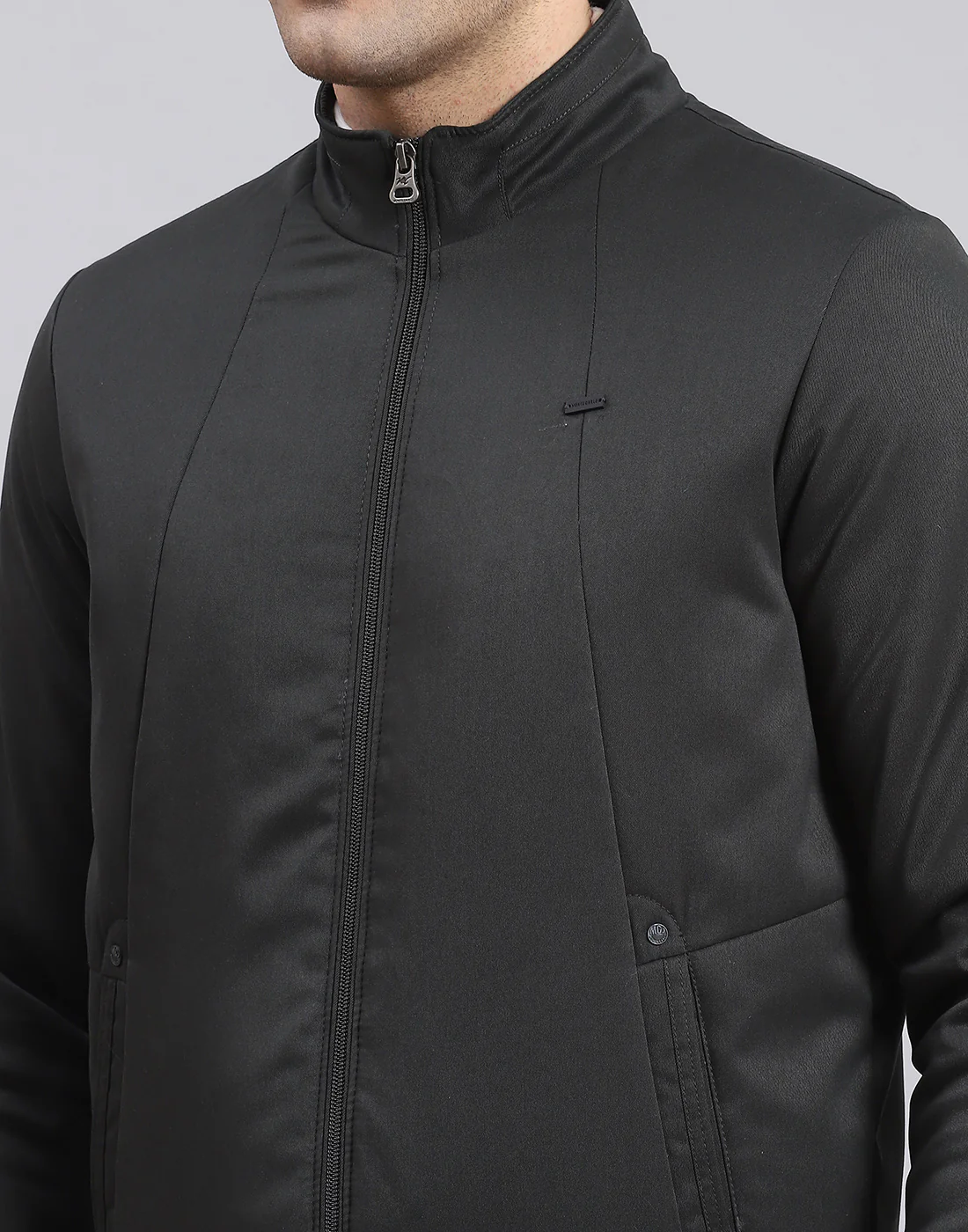 Men Olive Solid Stand Collar Full Sleeve Jacket - Image 7