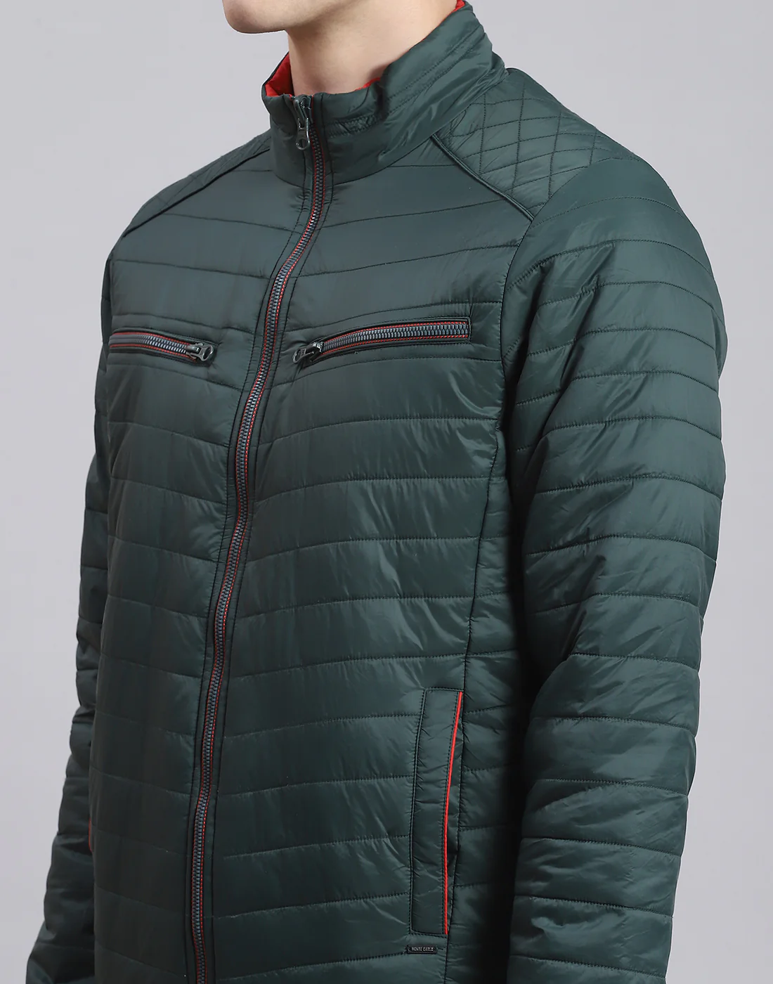 Men Olive Solid Stand Collar Full Sleeve Jacket - Image 8