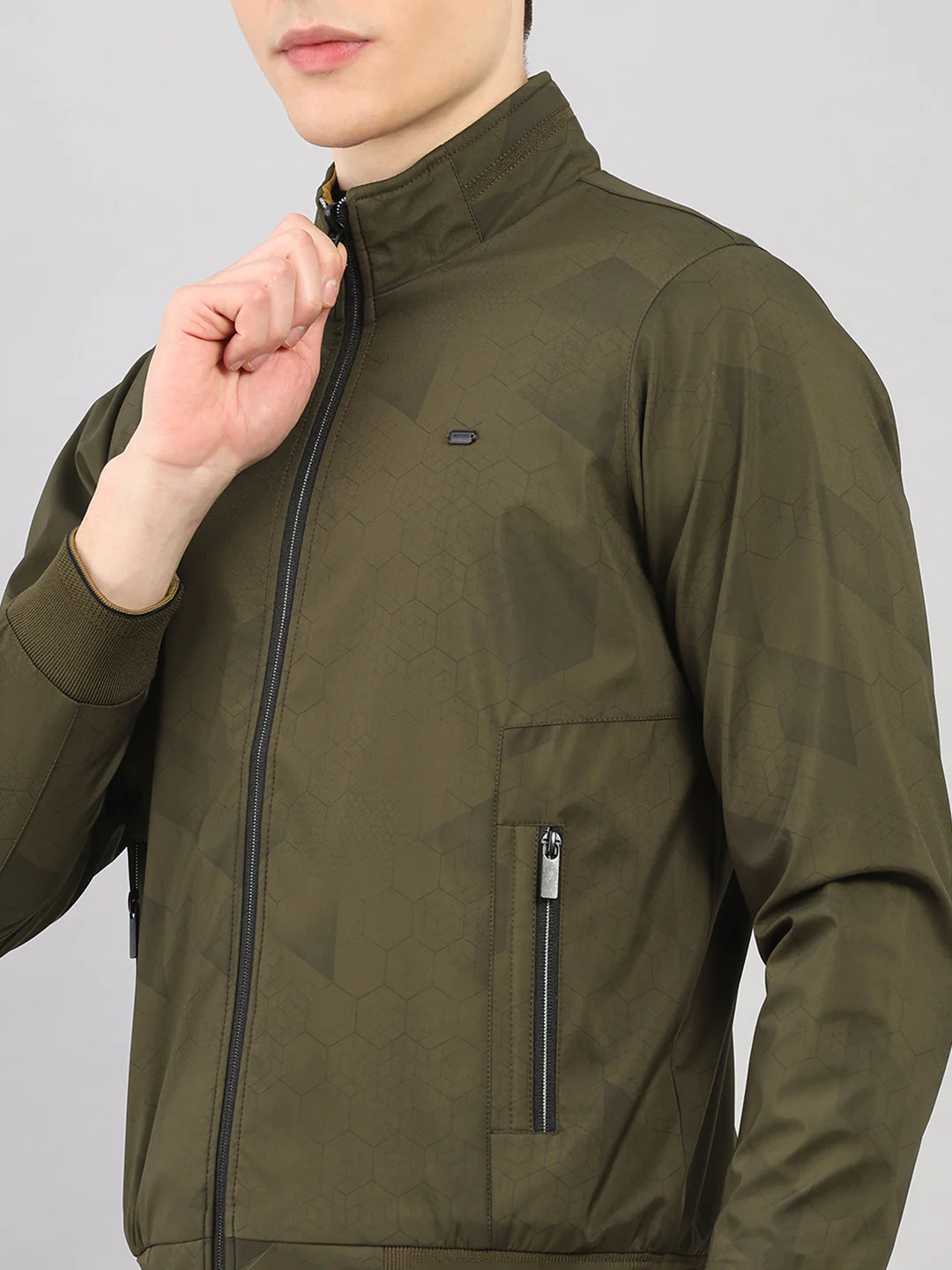 Men Olive Solid Stand Collar Full Sleeve Reversible Jacket - Image 10