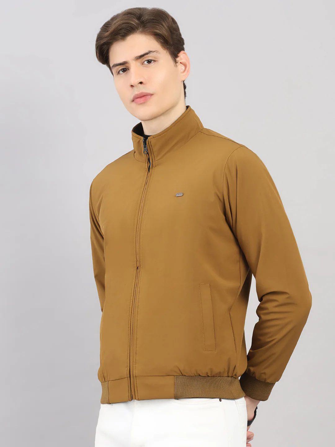 Men Olive Solid Stand Collar Full Sleeve Reversible Jacket - Image 8