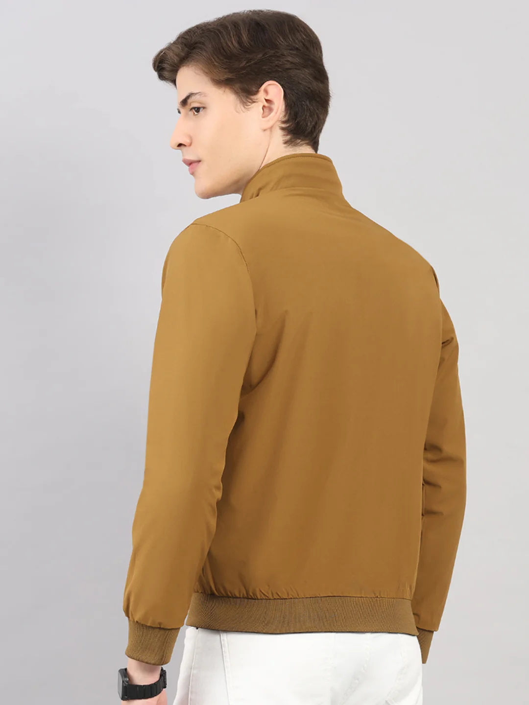 Men Olive Solid Stand Collar Full Sleeve Reversible Jacket - Image 9