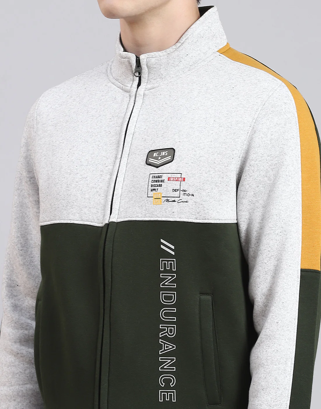 Men Olive Solid Stand Collar Full Sleeve Tracksuit - Image 7