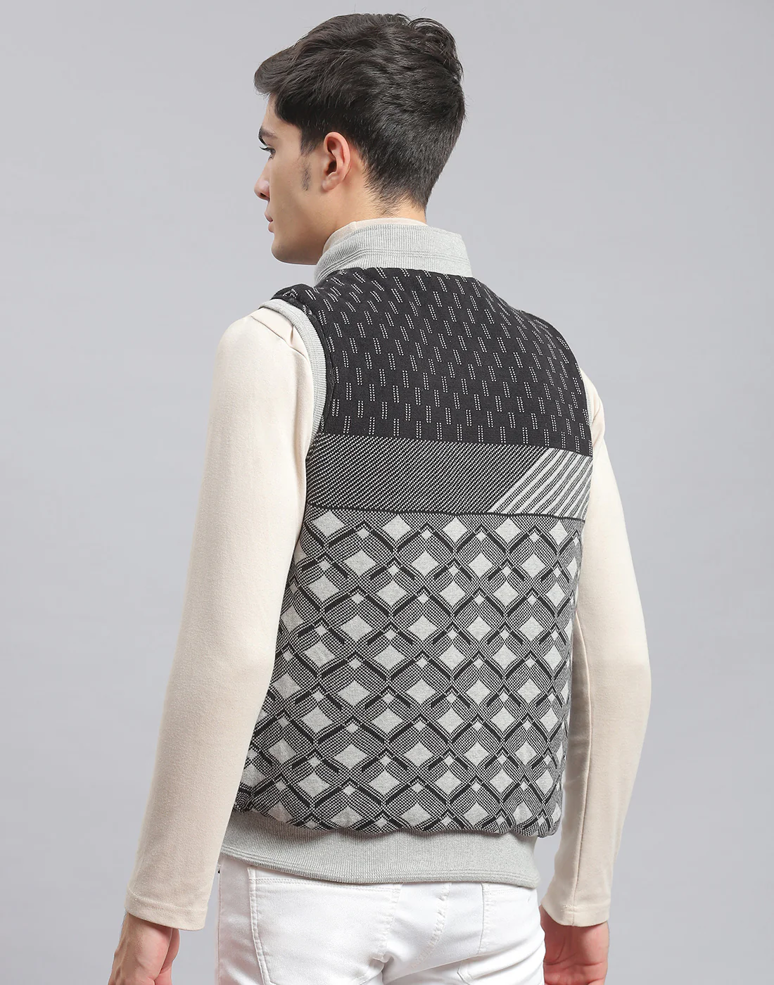 Men Olive Solid Stand Collar Sleeveless Jacket - Image 8