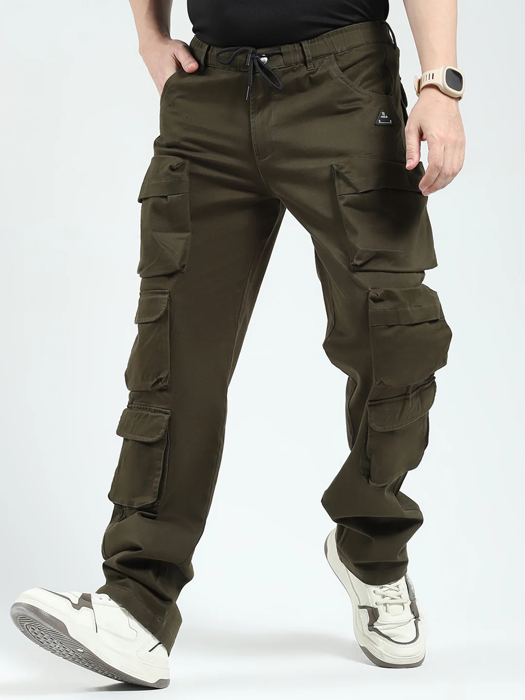 Rock.it Men Olive Solid Straight Fit Cargo
