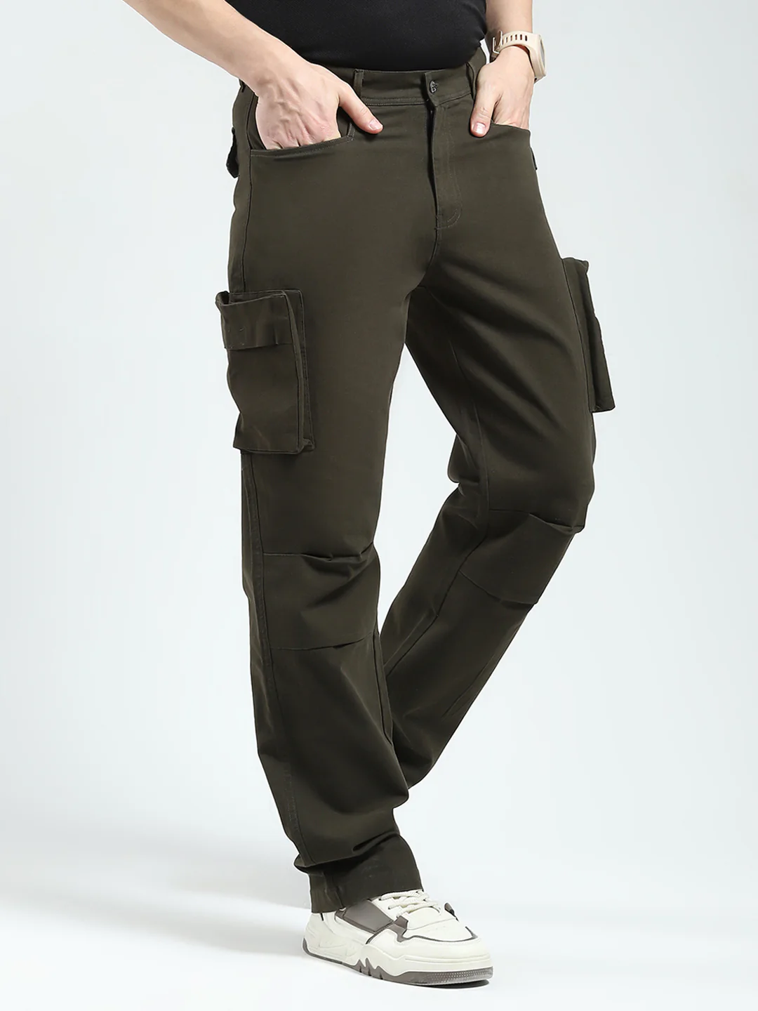 Rock.it Men Olive Solid Straight Fit Cargo - Image 4