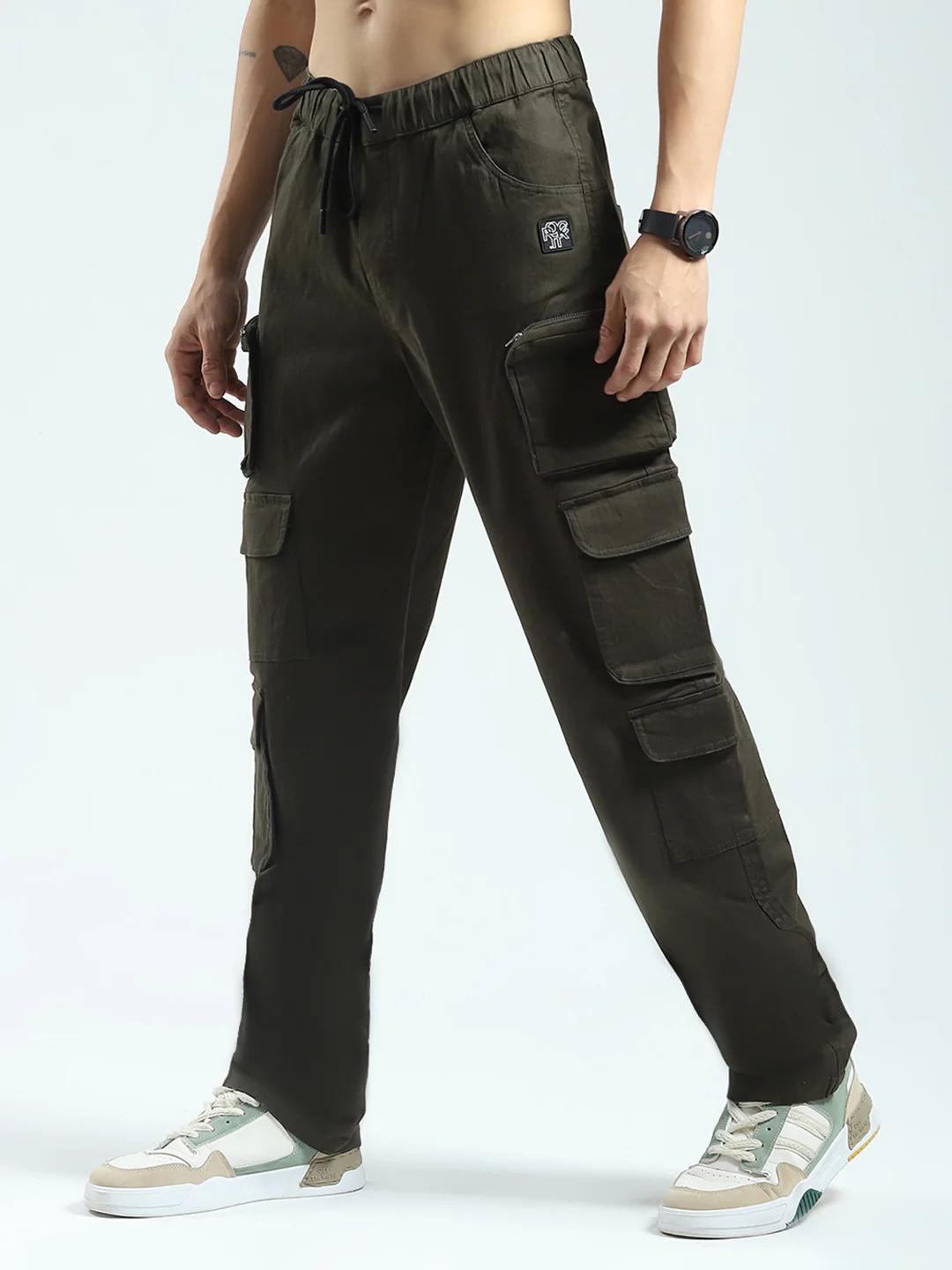 Rock.it Men Olive Solid Straight Fit Cargo - Image 3