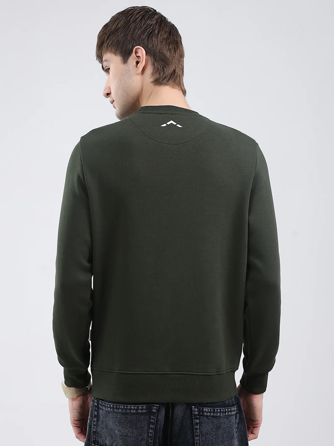 Rock.it Men Olive Solid Round Neck Full Sleeve Sweatshirt - Image 5