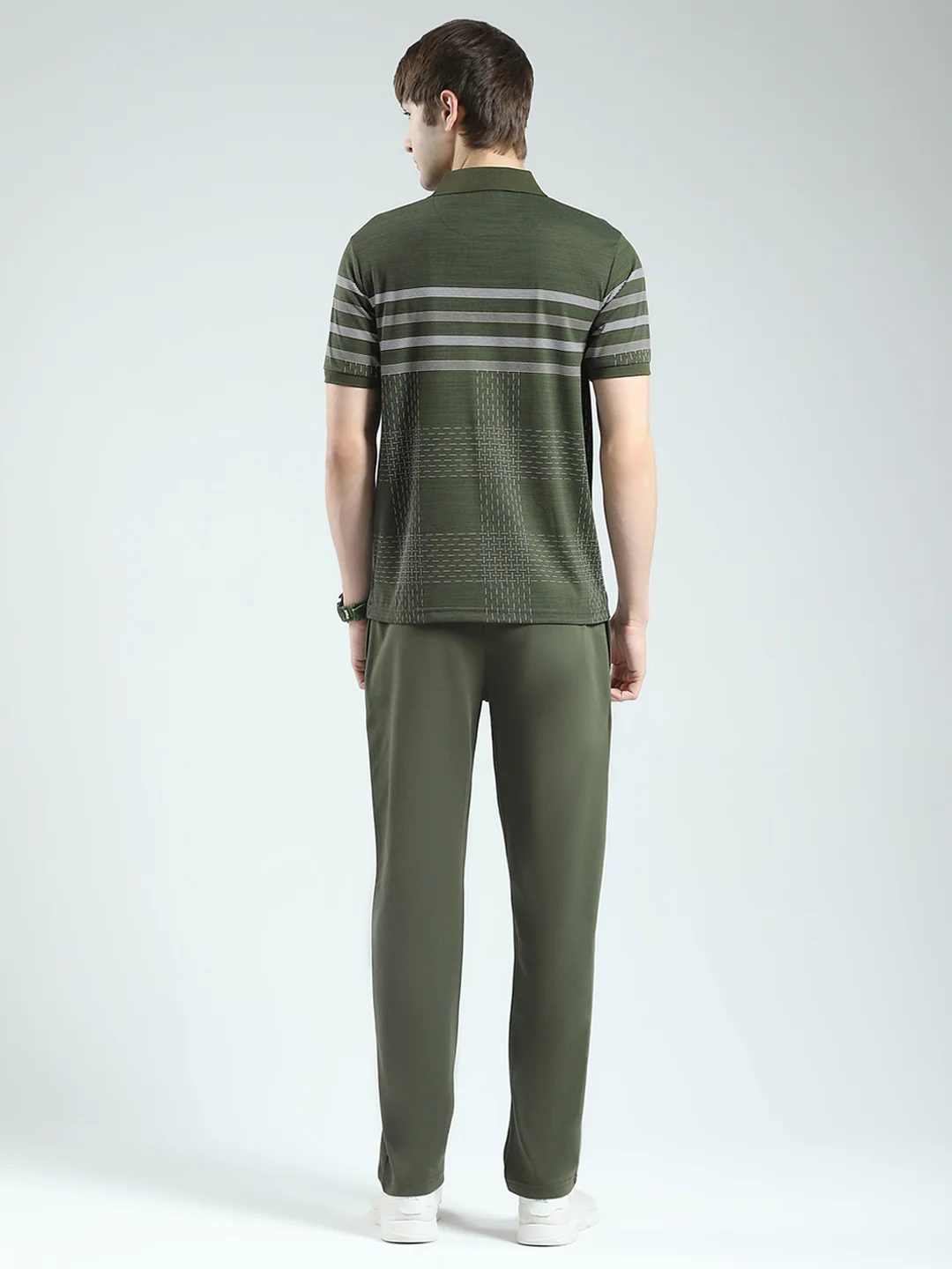 Men Olive Stripe Collar Half Sleeve Lower Set - Image 5