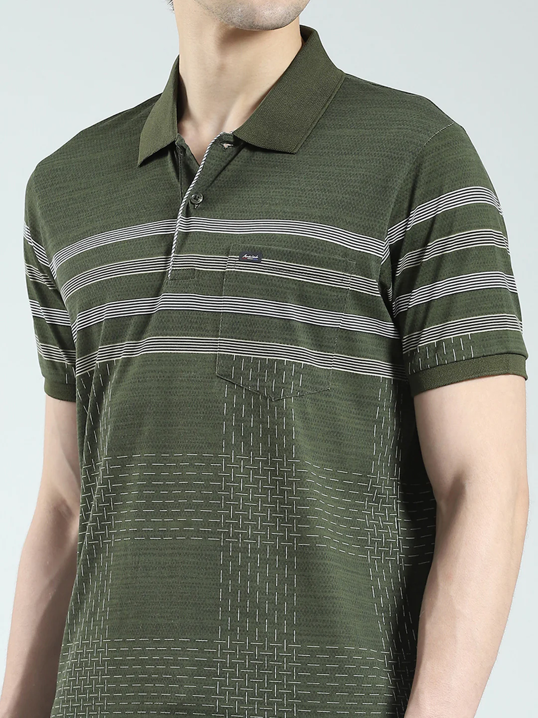 Men Olive Stripe Collar Half Sleeve Lower Set - Image 8