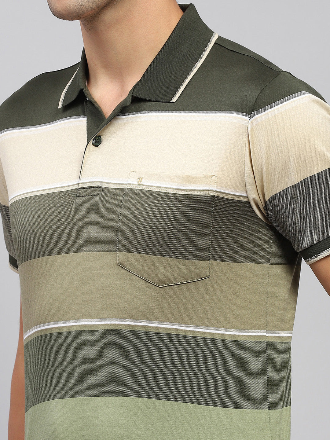 Men Olive Stripe Collar Half Sleeve T-Shirt - Image 6