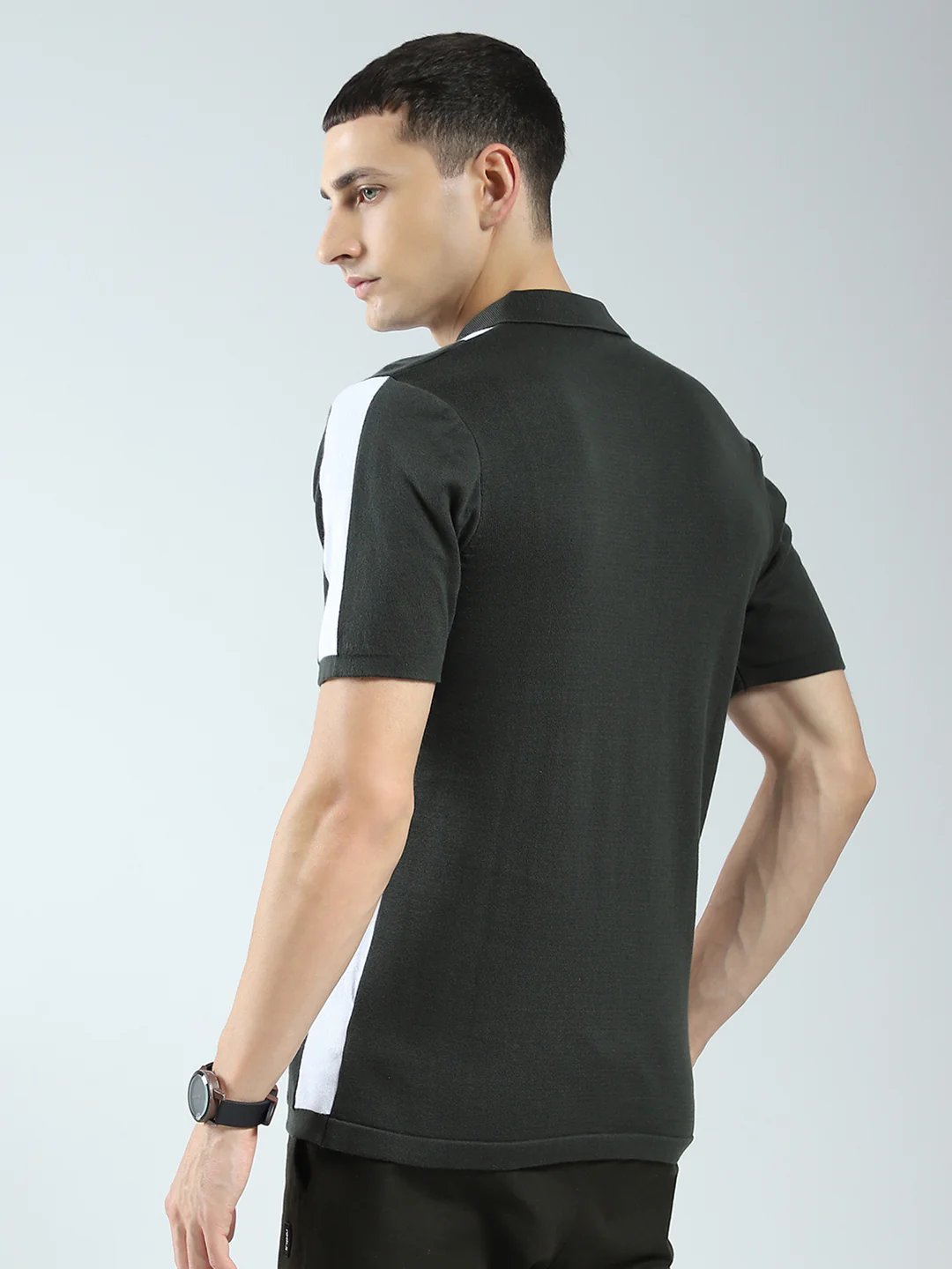 Rock.it Men Olive Stripe Collar Half Sleeve T-Shirt - Image 5