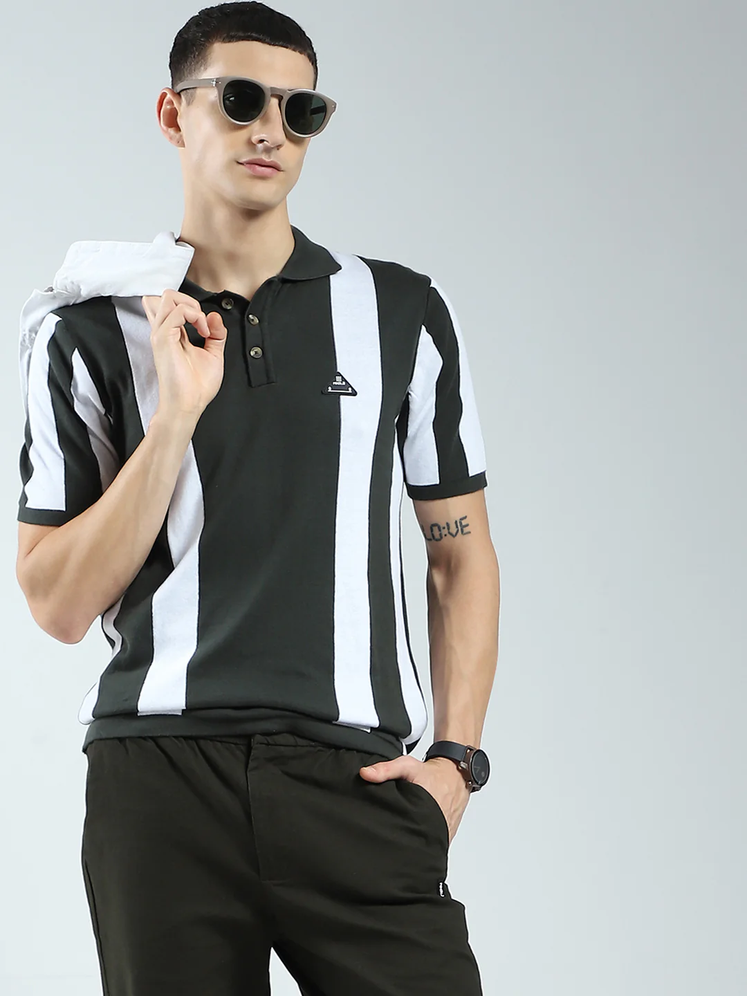 Rock.it Men Olive Stripe Collar Half Sleeve T-Shirt - Image 6
