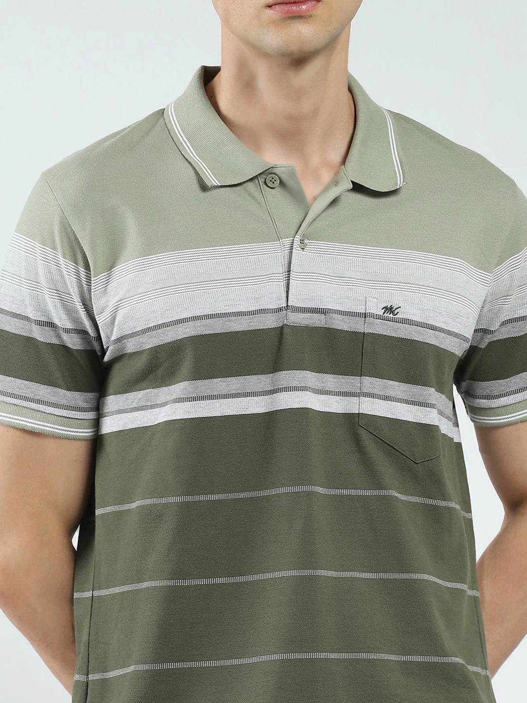 Men Olive Stripe Collar Half Sleeve T-Shirt - Image 7