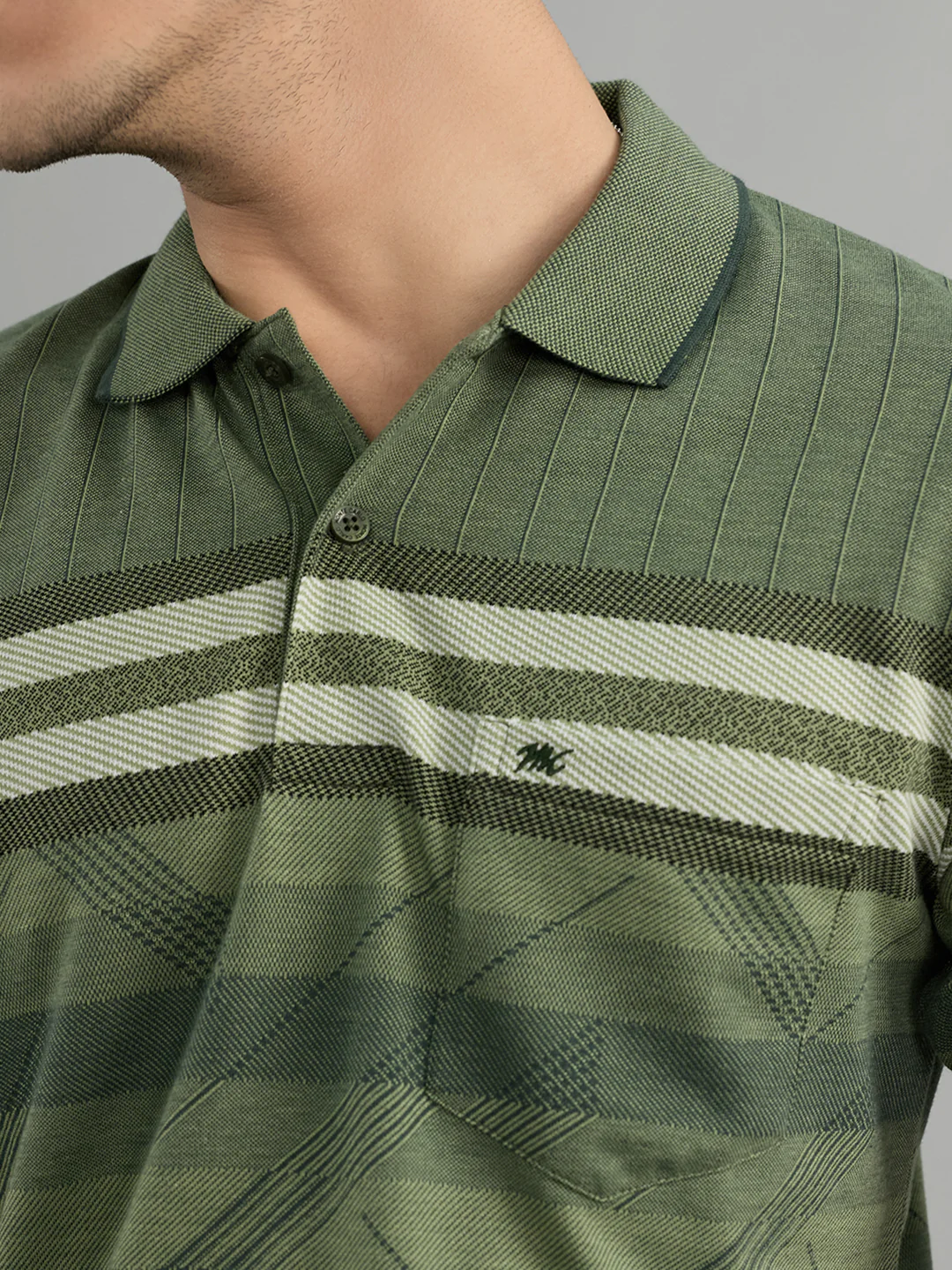 Men Olive Stripe Collar Half Sleeve T-Shirt - Image 5