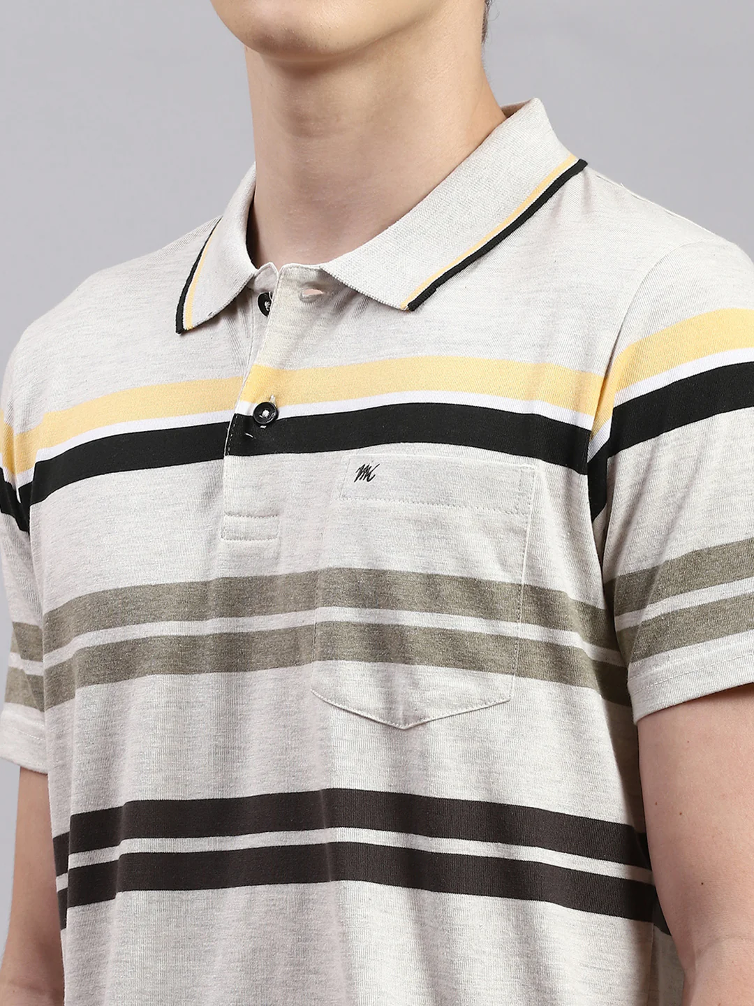 Men Olive Stripe Collar Half Sleeve T-Shirts - Image 6