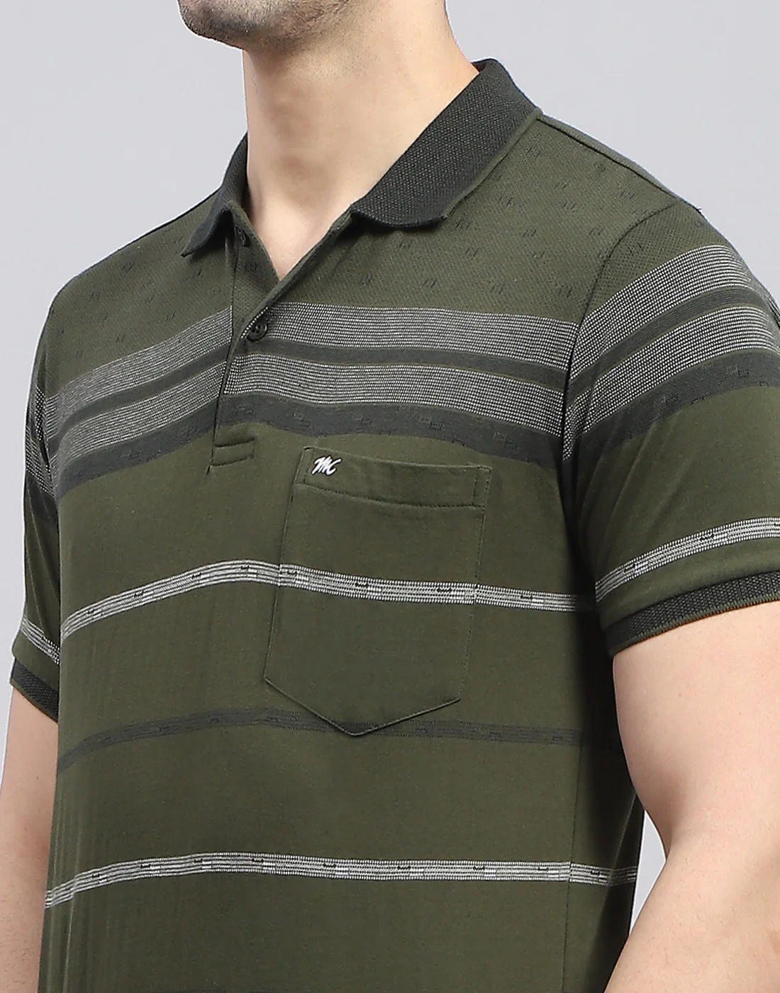 Men Olive Stripe Polo Collar Half Sleeve T-Shirt - Image 7