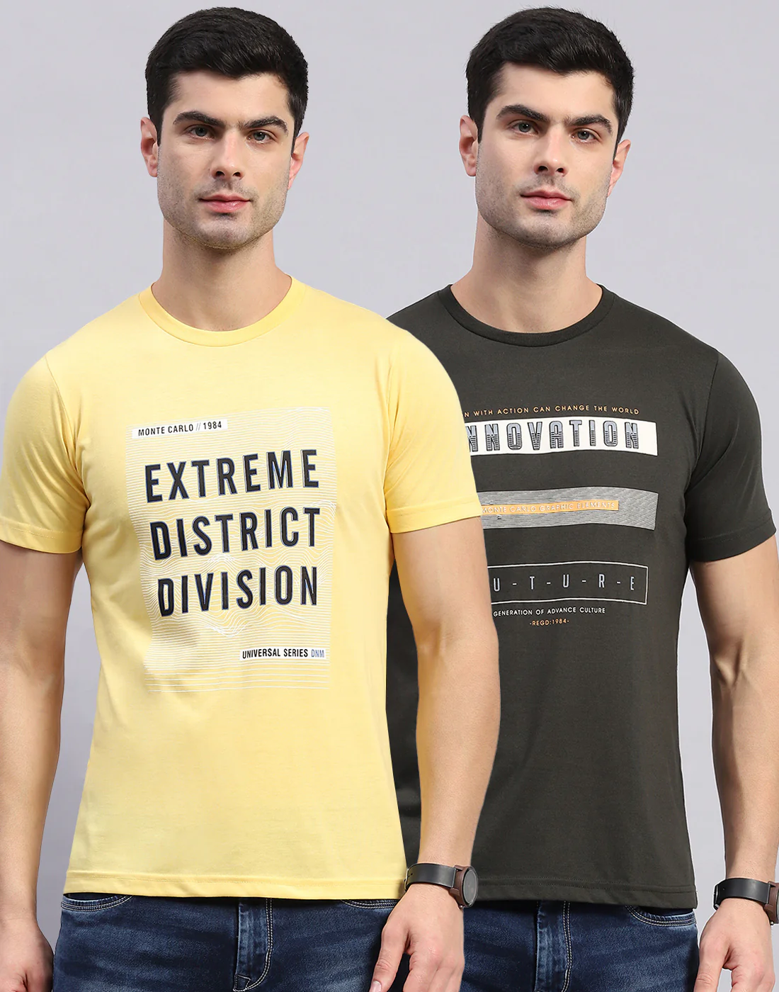 Men Olive & Yellow Solid Round Neck Half Sleeve T-Shirt - Image 2