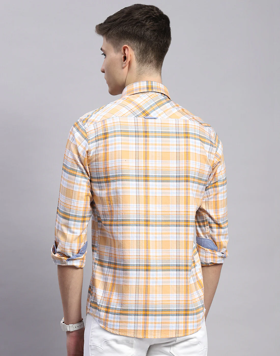 Men Orange Check Collar Full Sleeve Shirt - Image 5