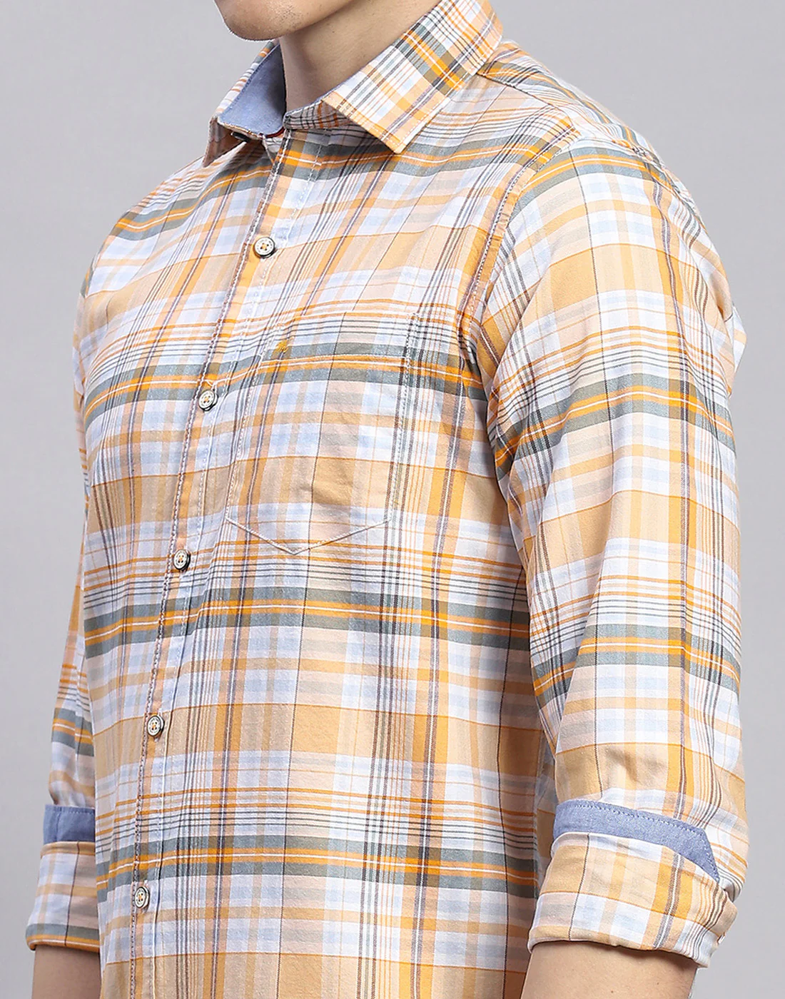 Men Orange Check Collar Full Sleeve Shirt - Image 6