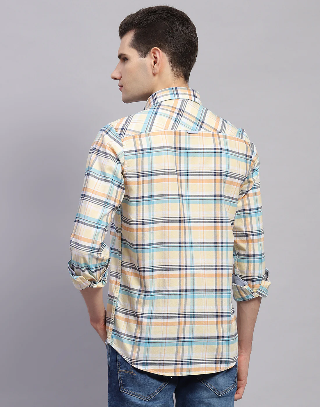 Men Orange Check Collar Full Sleeve Shirt - Image 5