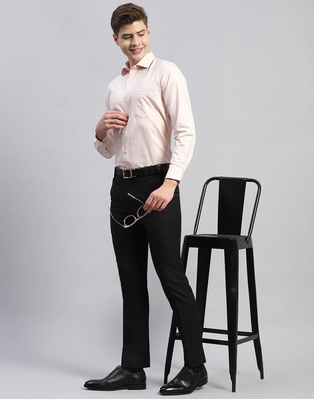 Men Orange Check Collar Full Sleeve Shirt - Image 2