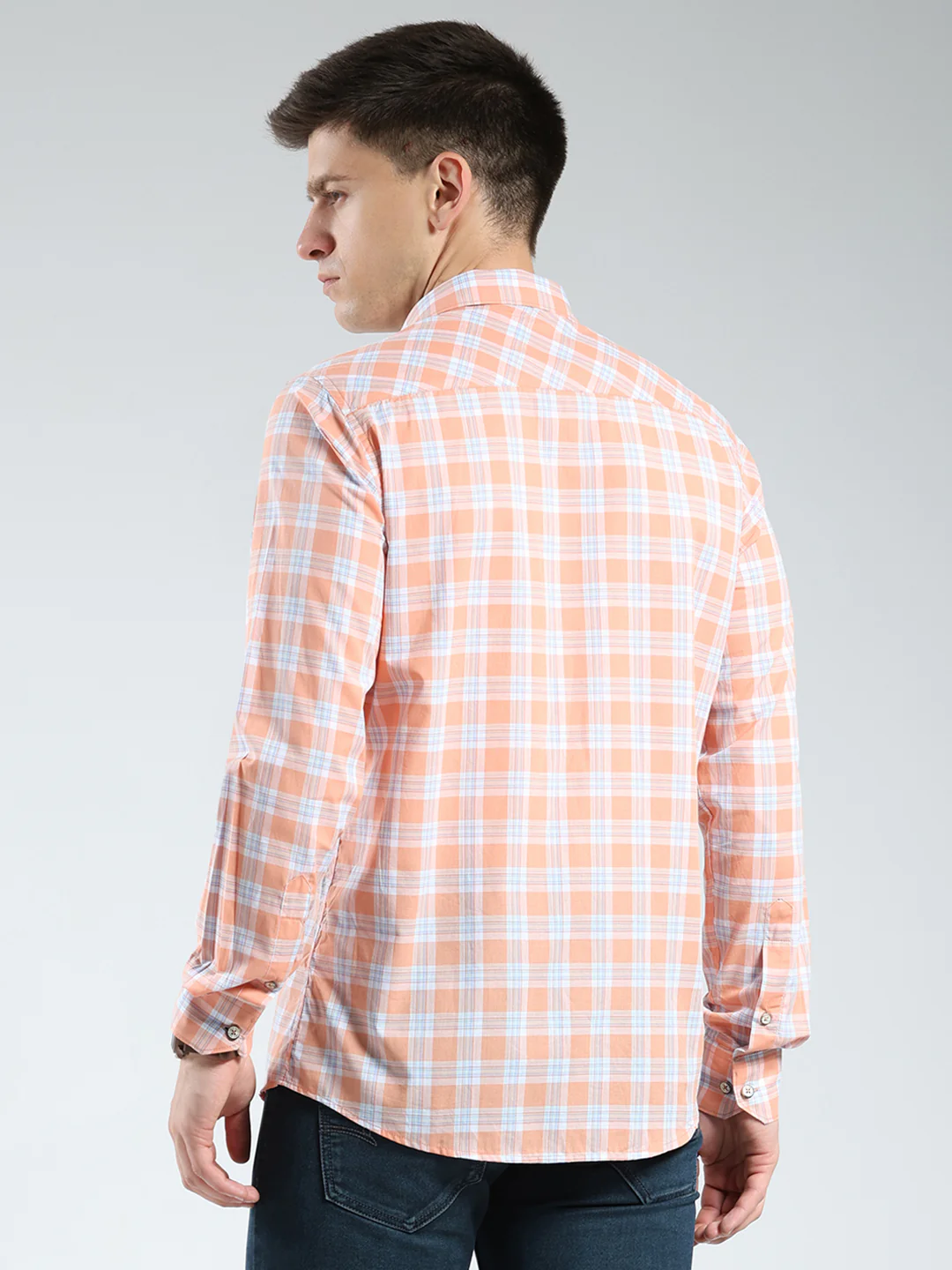 Men Orange Check Collar Full Sleeve Shirt - Image 5