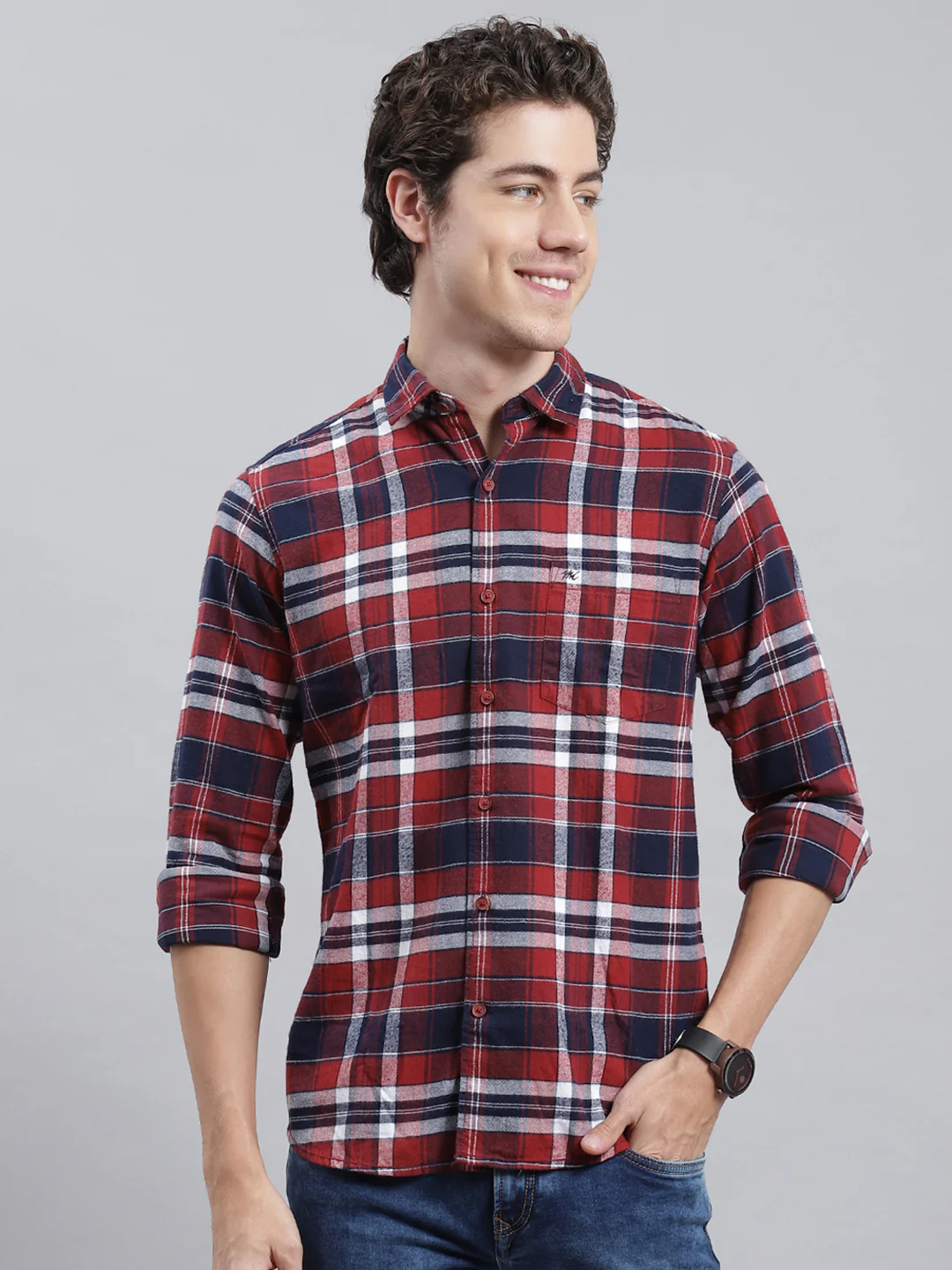 Men Orange Check Shirt - Image 2