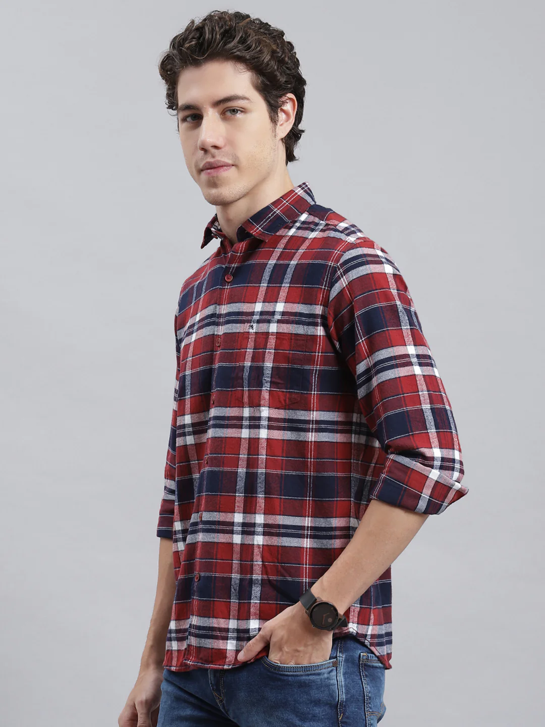 Men Orange Check Shirt - Image 4