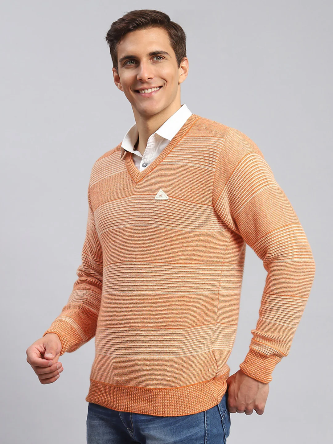 Men Orange Jaquard Lamb wool Pullover - Image 4