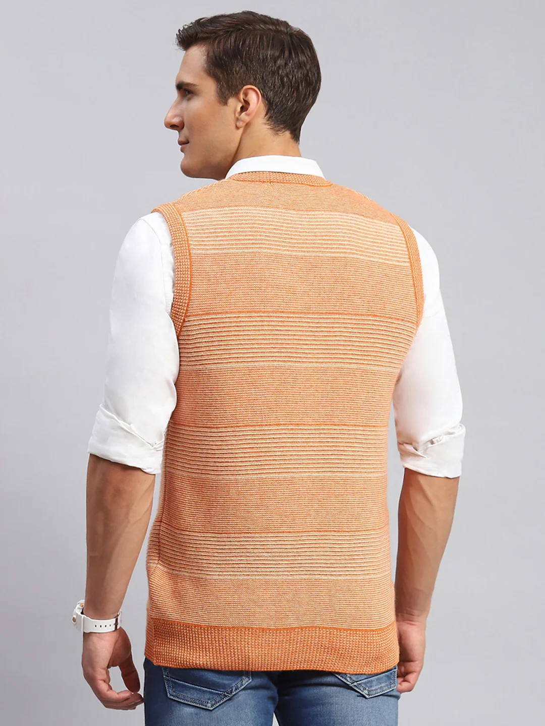 Men Orange Jaquard Lamb wool Sweater - Image 5