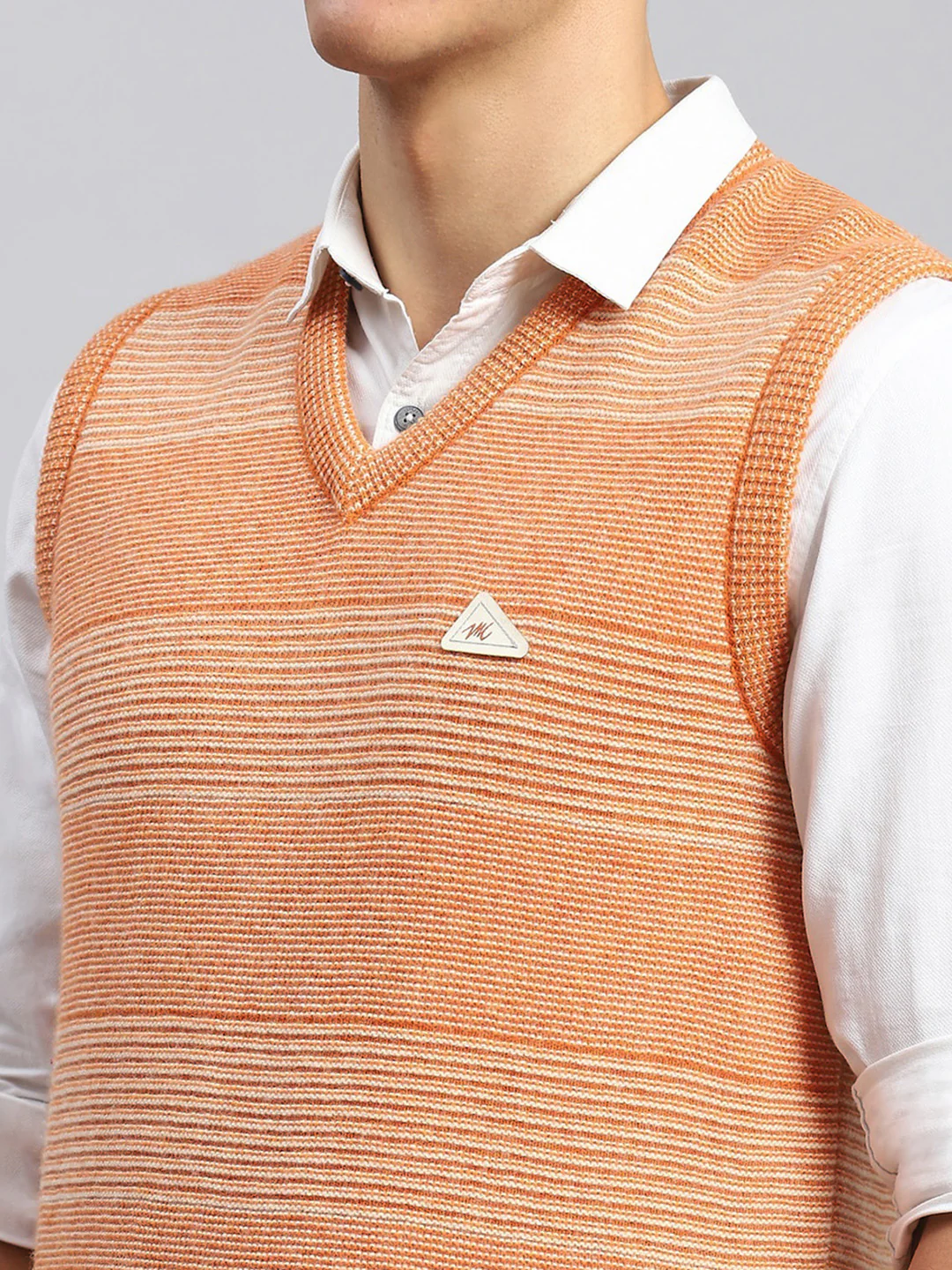 Men Orange Jaquard Lamb wool Sweater - Image 6