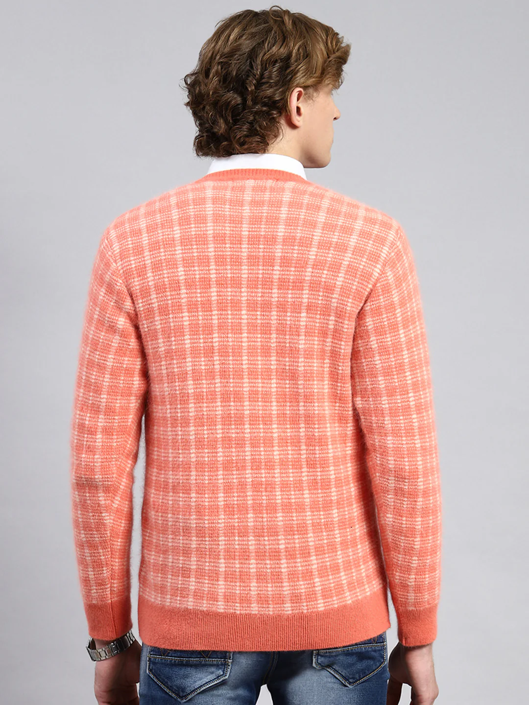 Men Orange Jaquard Pullover - Image 5