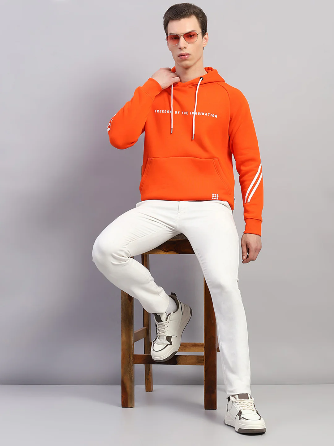Rock.it Men Orange Printed Hooded Full Sleeve Sweatshirt - Image 5