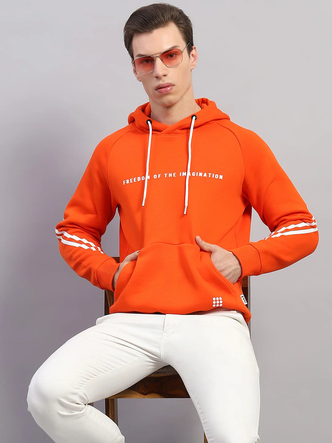 Rock.it Men Orange Printed Hooded Full Sleeve Sweatshirt - Image 6