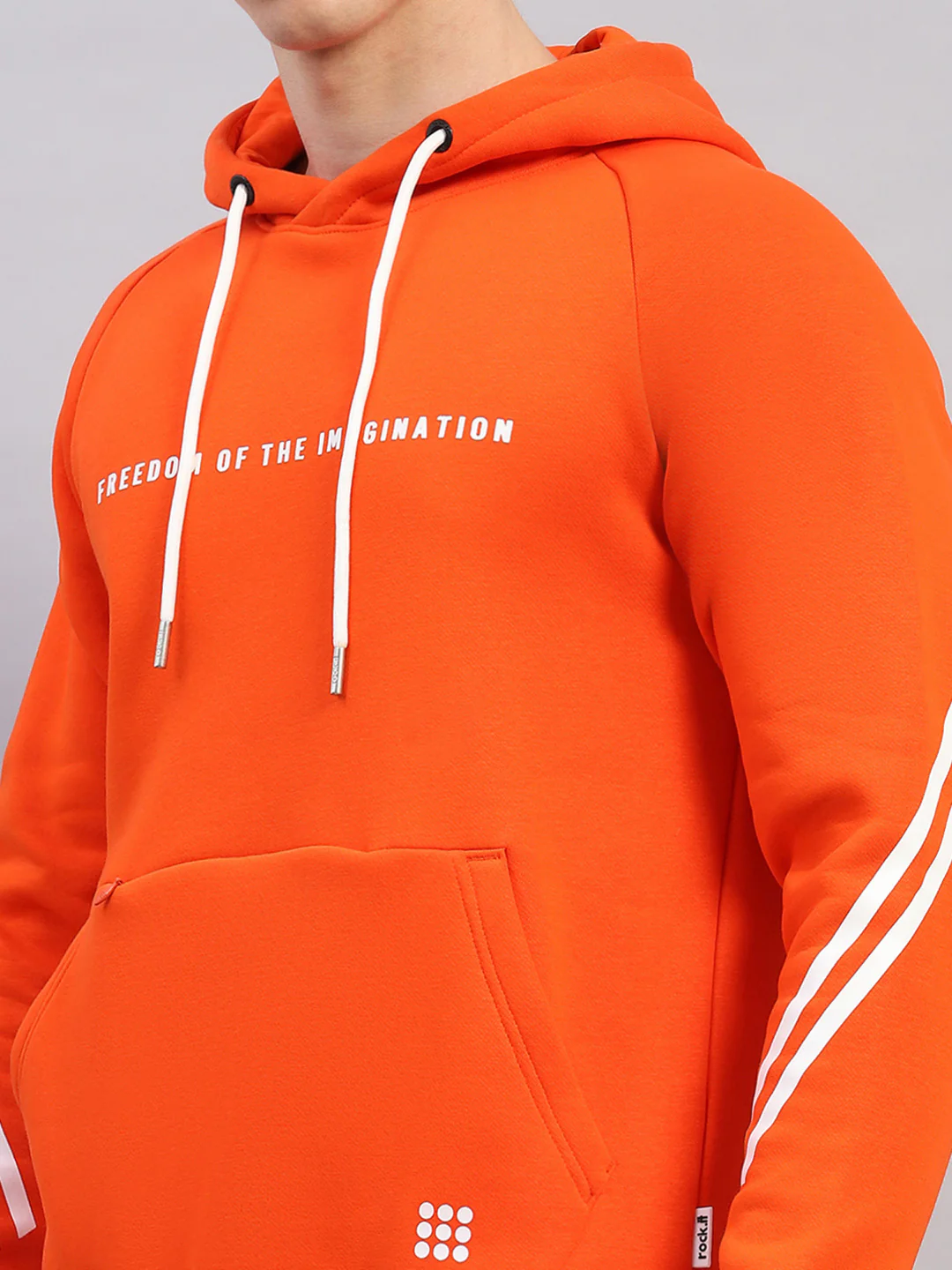 Rock.it Men Orange Printed Hooded Full Sleeve Sweatshirt - Image 7