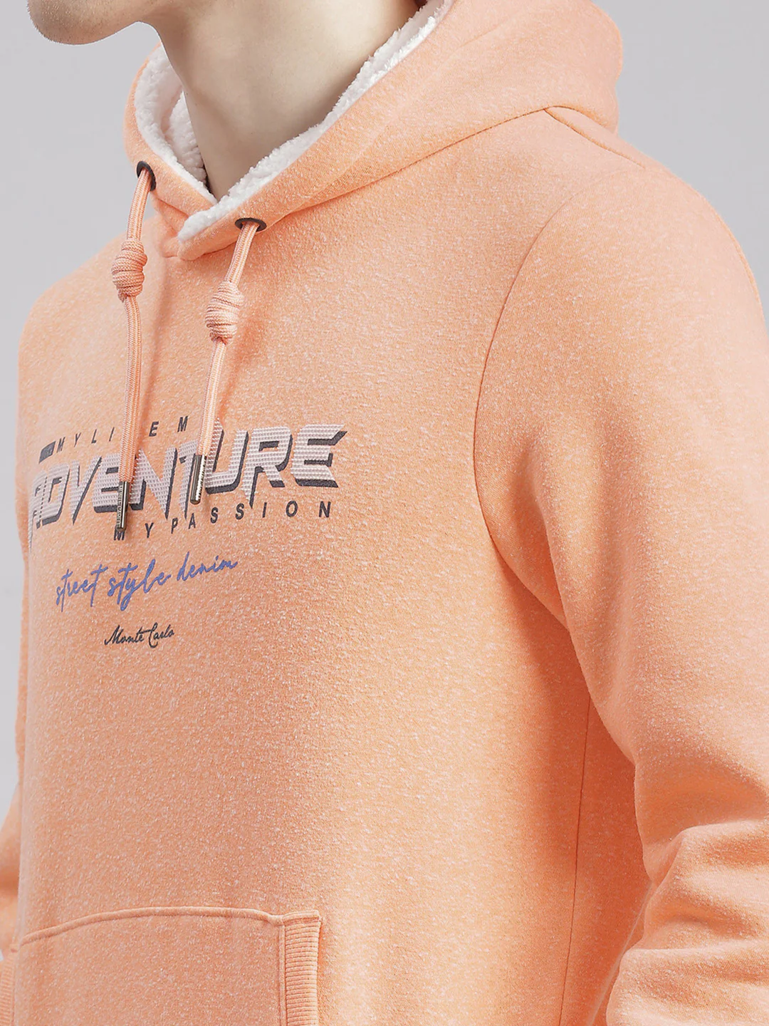 Men Orange Printed Hooded Full Sleeve Sweatshirts - Image 7