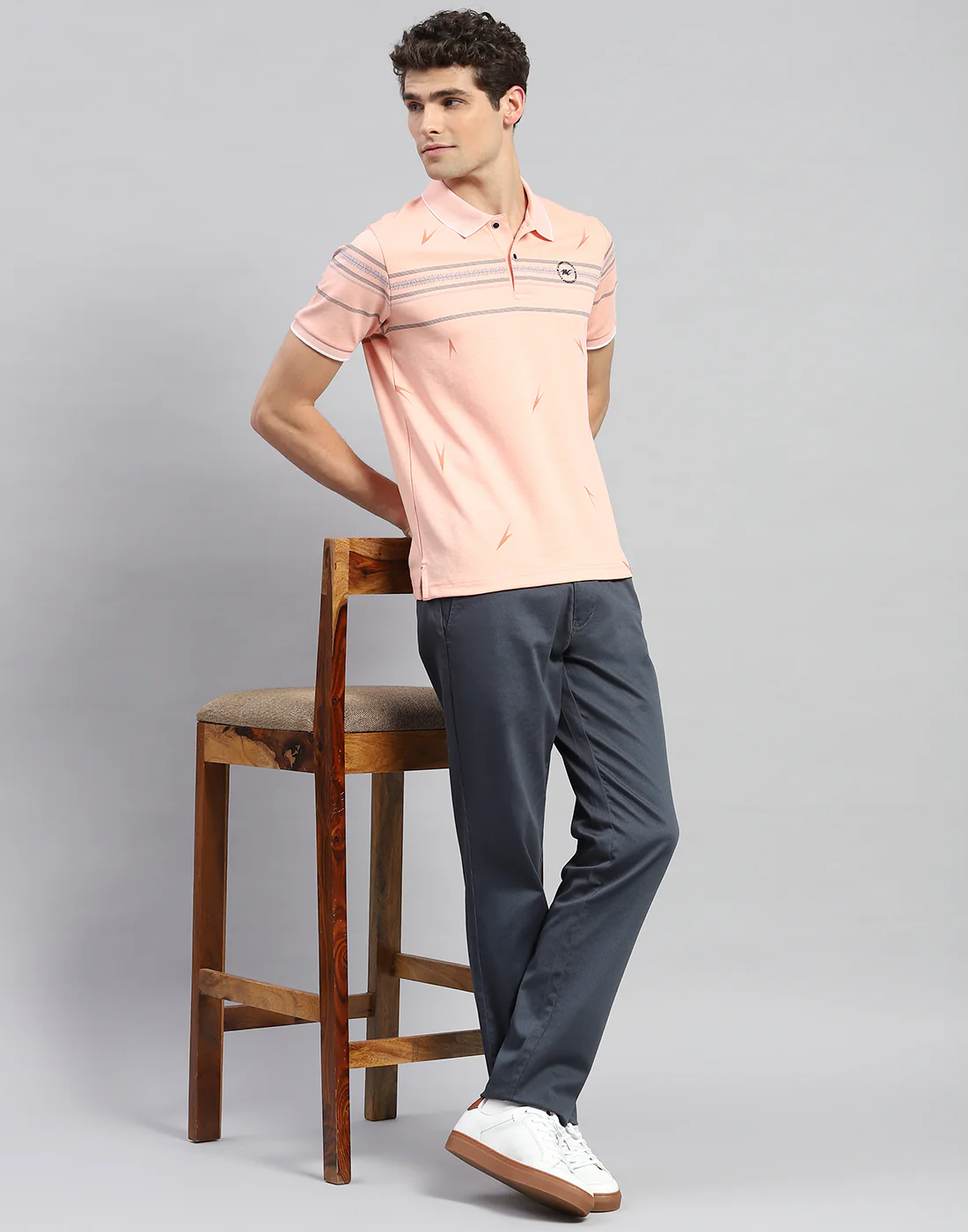 Men Orange Printed Polo Collar Half Sleeve T-Shirt - Image 2