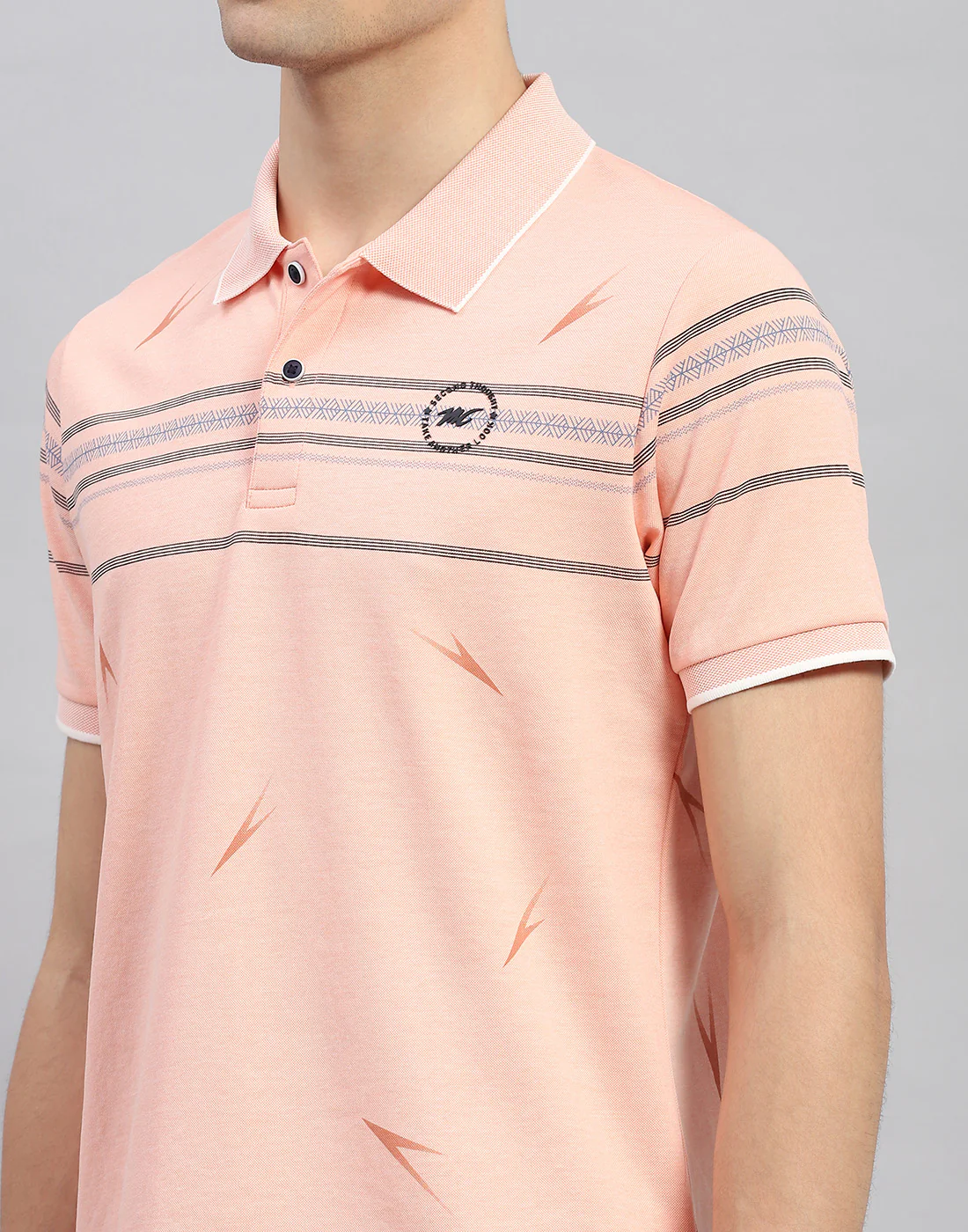 Men Orange Printed Polo Collar Half Sleeve T-Shirt - Image 7