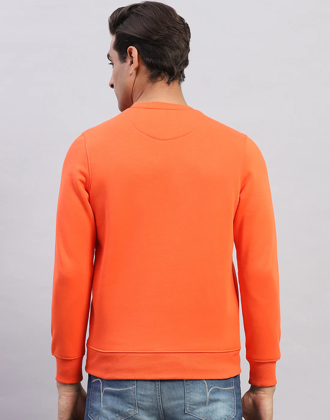 Men Orange Printed Round Neck Full Sleeve Sweatshirt - Image 5