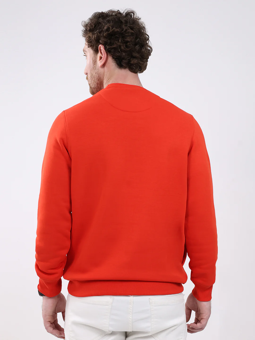 Men Orange Printed Round Neck Full Sleeve Sweatshirt - Image 5
