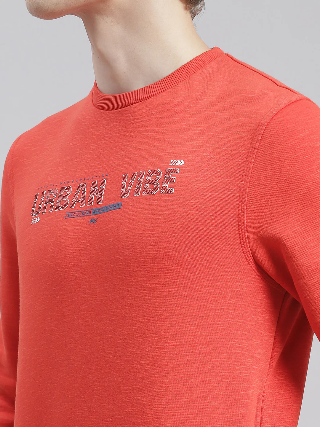 Men Orange Printed Round Neck Full Sleeve Sweatshirts - Image 6