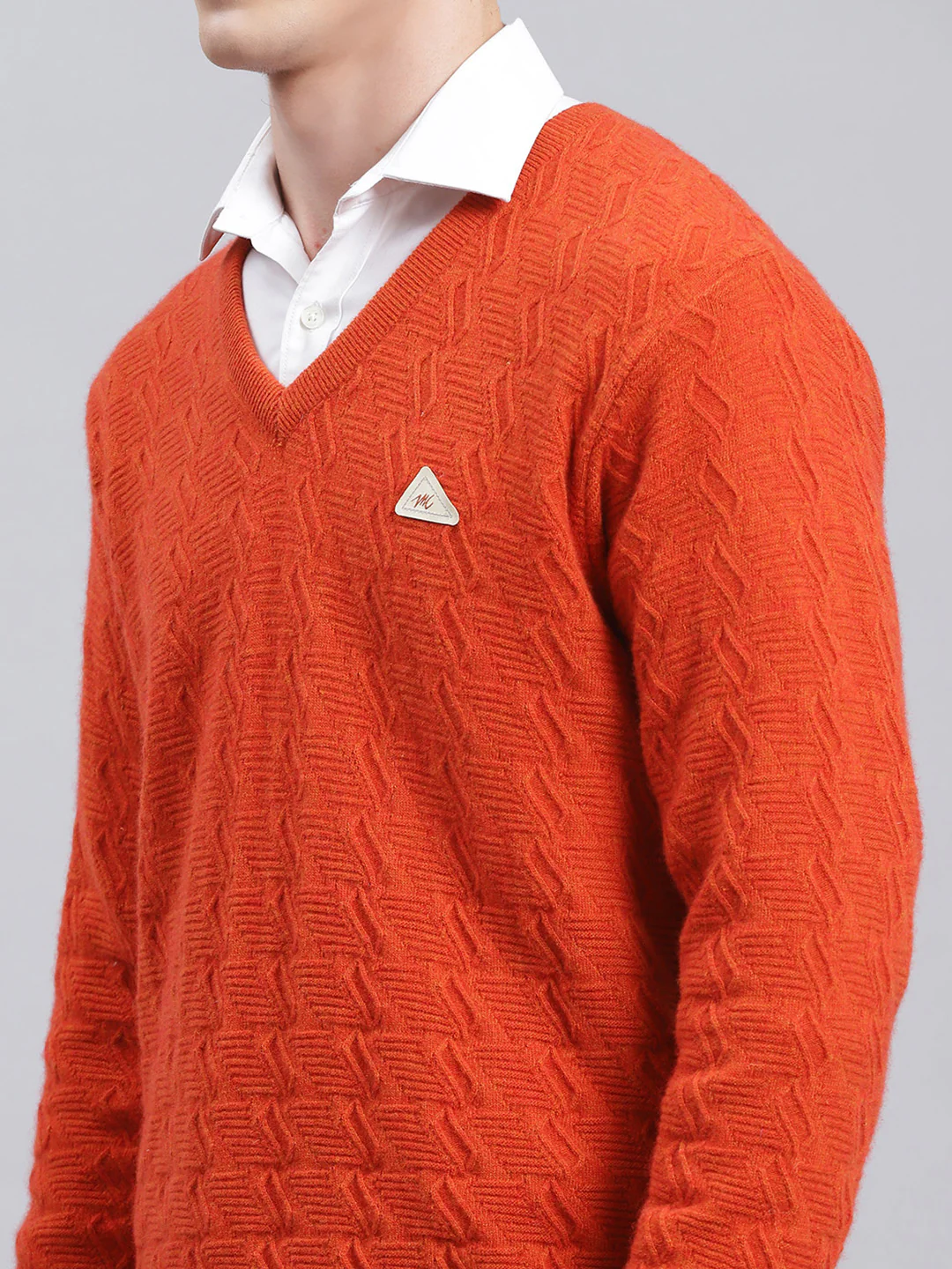 Men Orange Self Design Lamb wool Pullover - Image 6