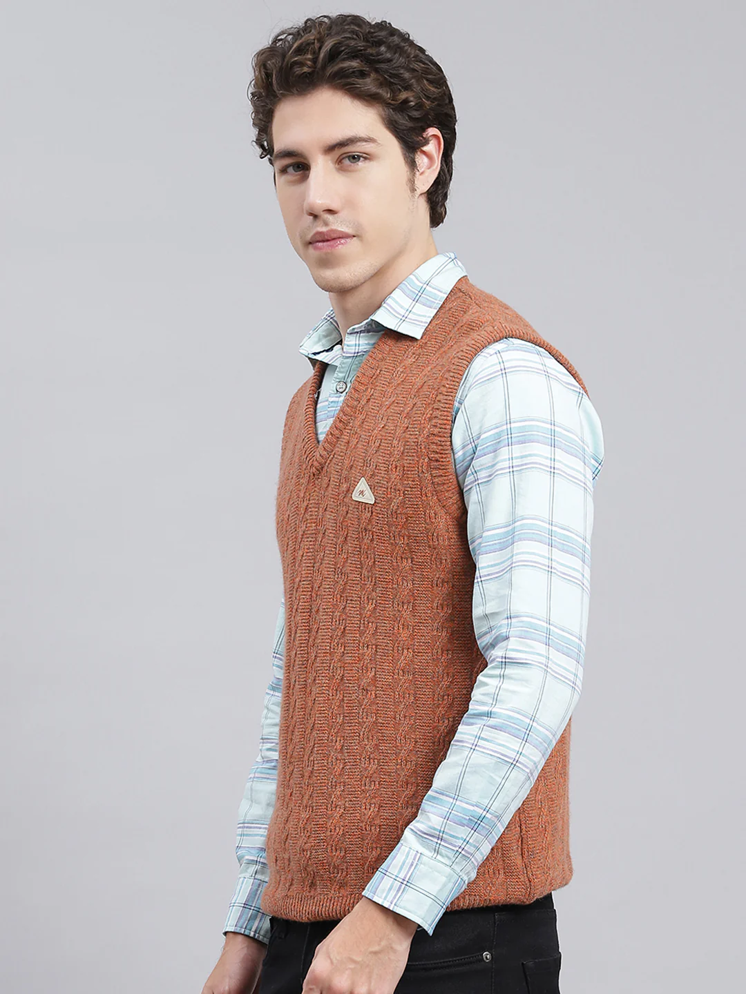 Men Orange Self Design Lamb wool Sweater - Image 4