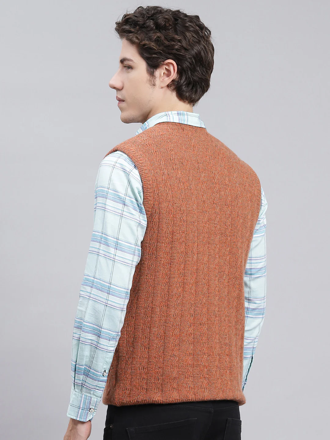 Men Orange Self Design Lamb wool Sweater - Image 5
