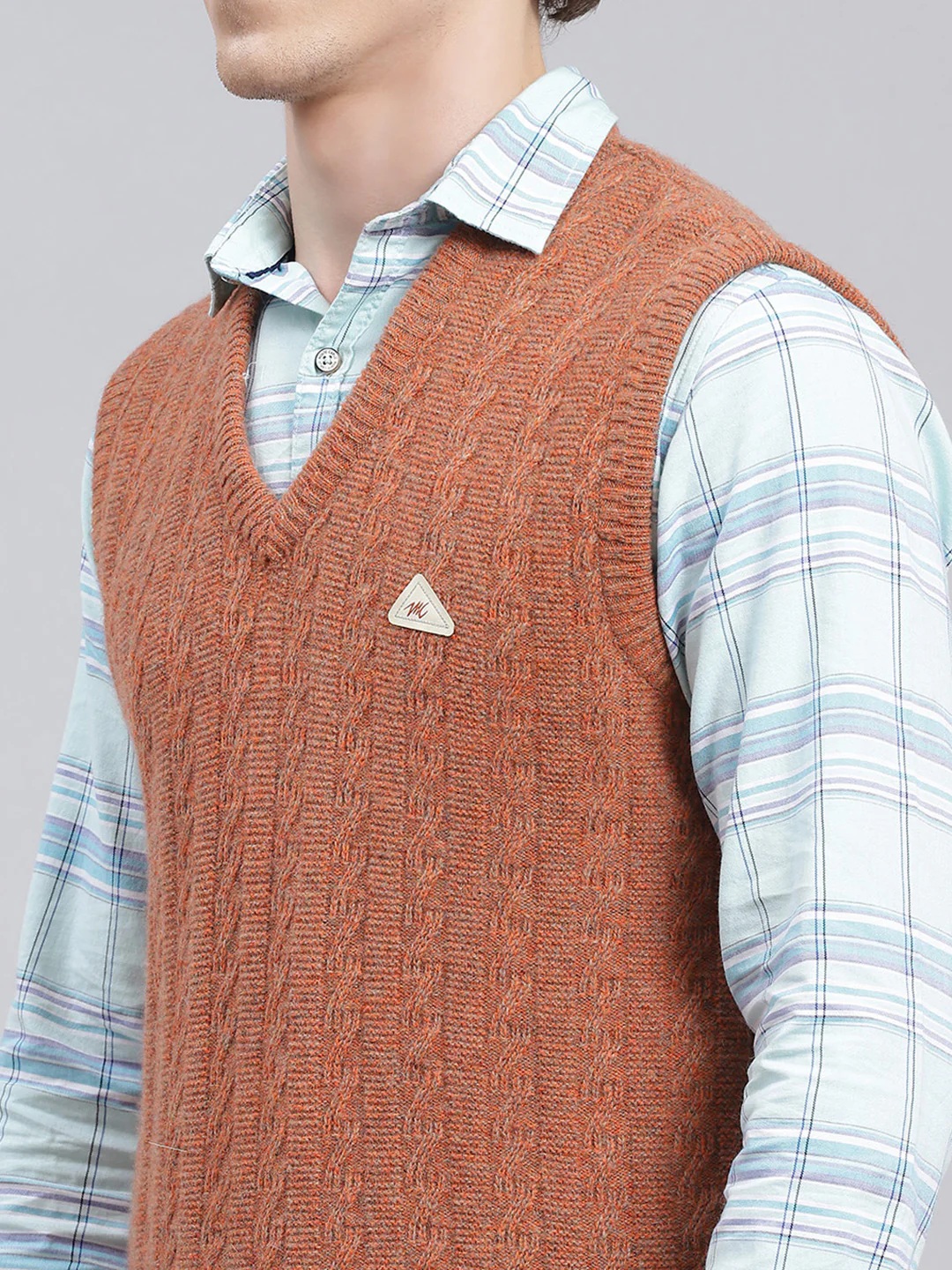 Men Orange Self Design Lamb wool Sweater - Image 6