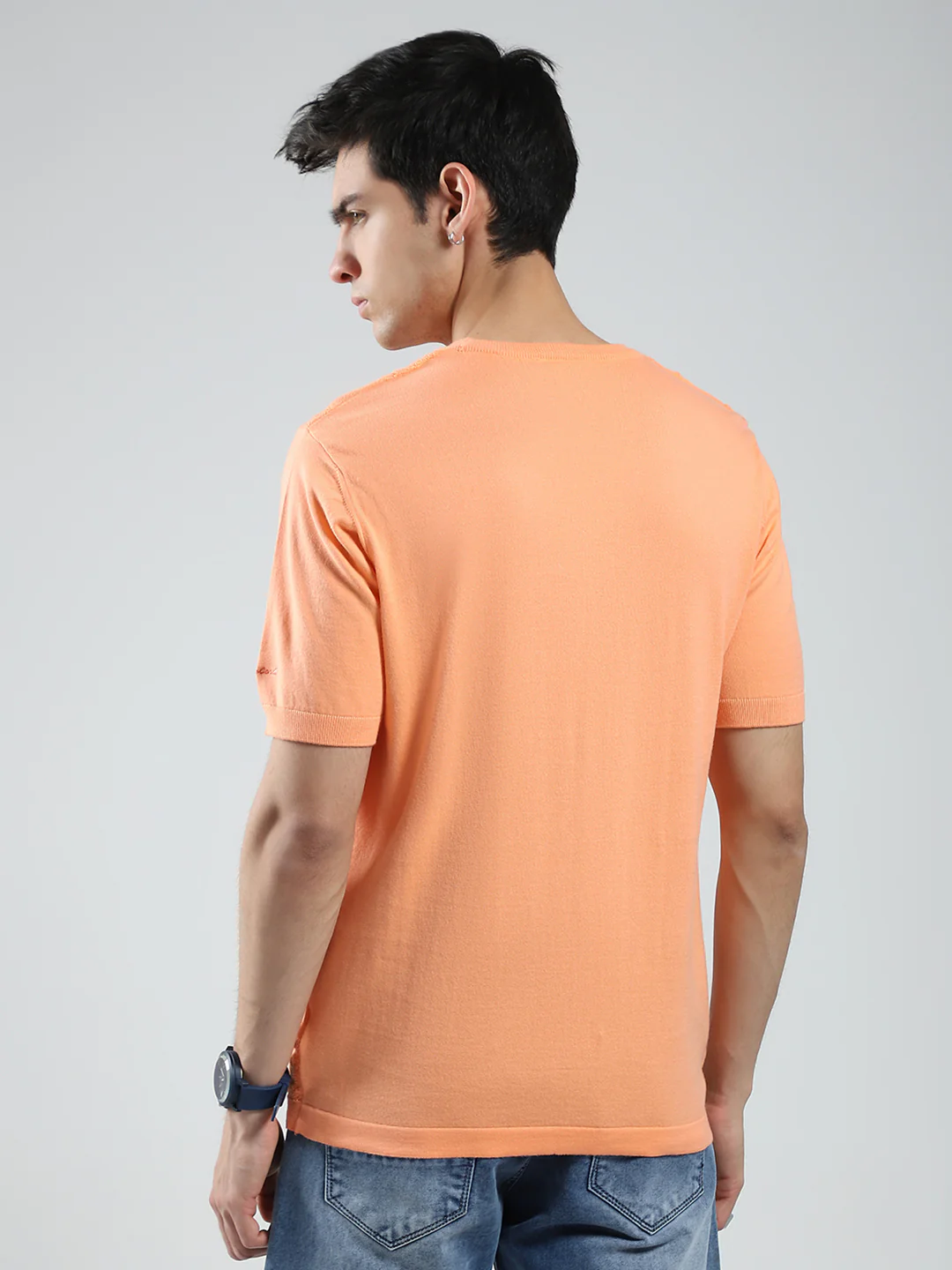Men Orange Self Design Round Neck Half Sleeve T-Shirt - Image 5