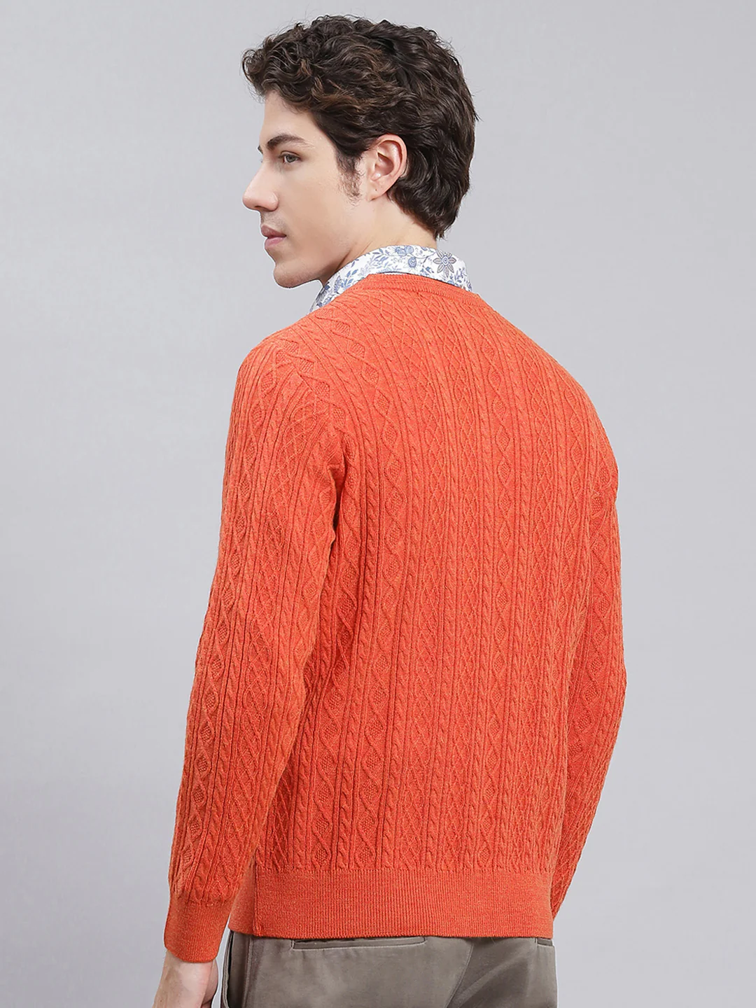 Men Orange Self Design Wool blend Pullover - Image 4